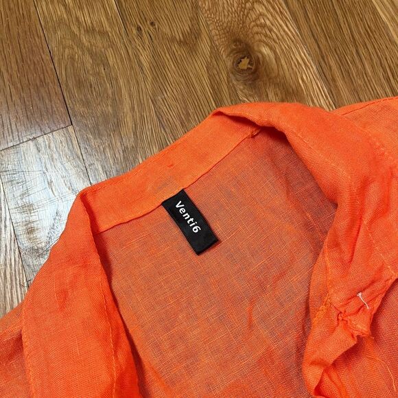 Venti6 Vibrant Orange Button-Up Linen Maxi Dress Size S Vacation Resort Beach - Picture 2 of 5